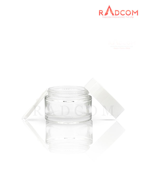 15gm Clear Glass Jar with White Cap with Lid & Wad